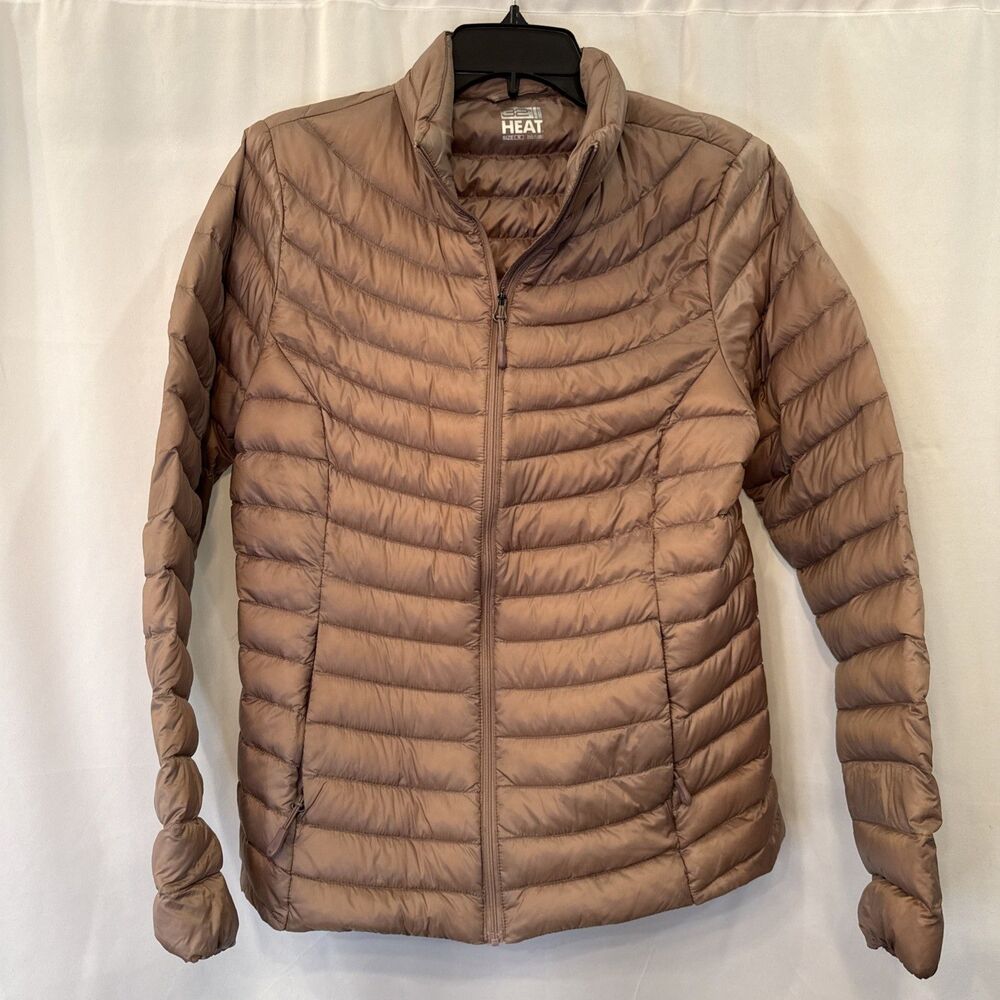 32 Degrees HEAT Women's Beige Quilted‎ Full Zip Lightweight Puffer Jacket Size M
